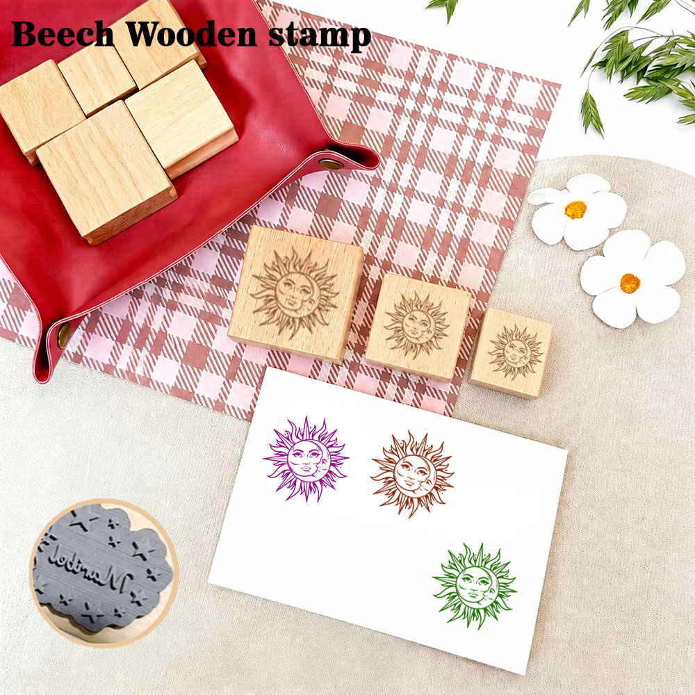 Vintage Sun and Moon Wooden Rubber Stamp for Creative Stationery